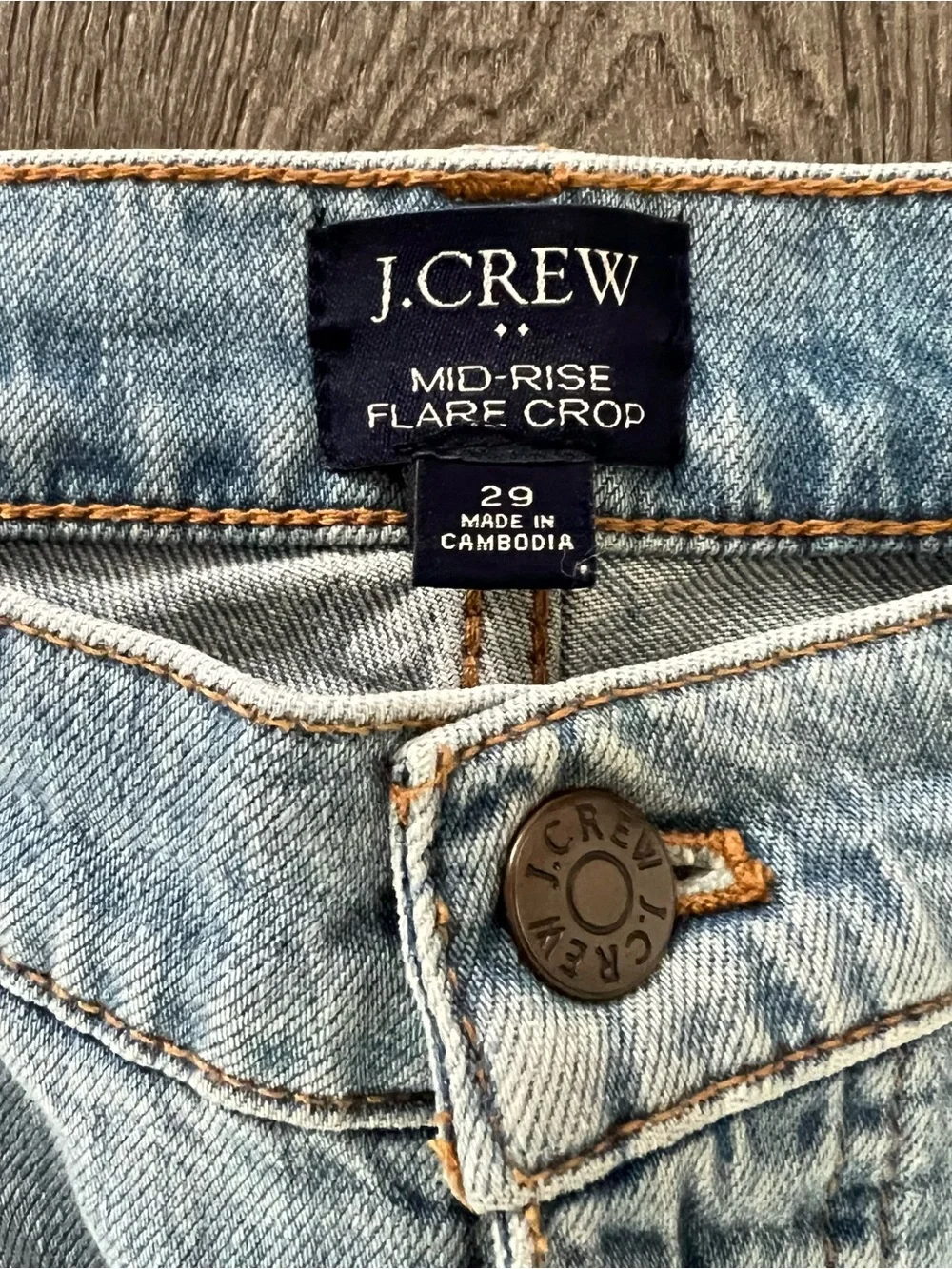 J CREW Mid-Rise Flare Crop Raw Hem Denim Jeans Size 29